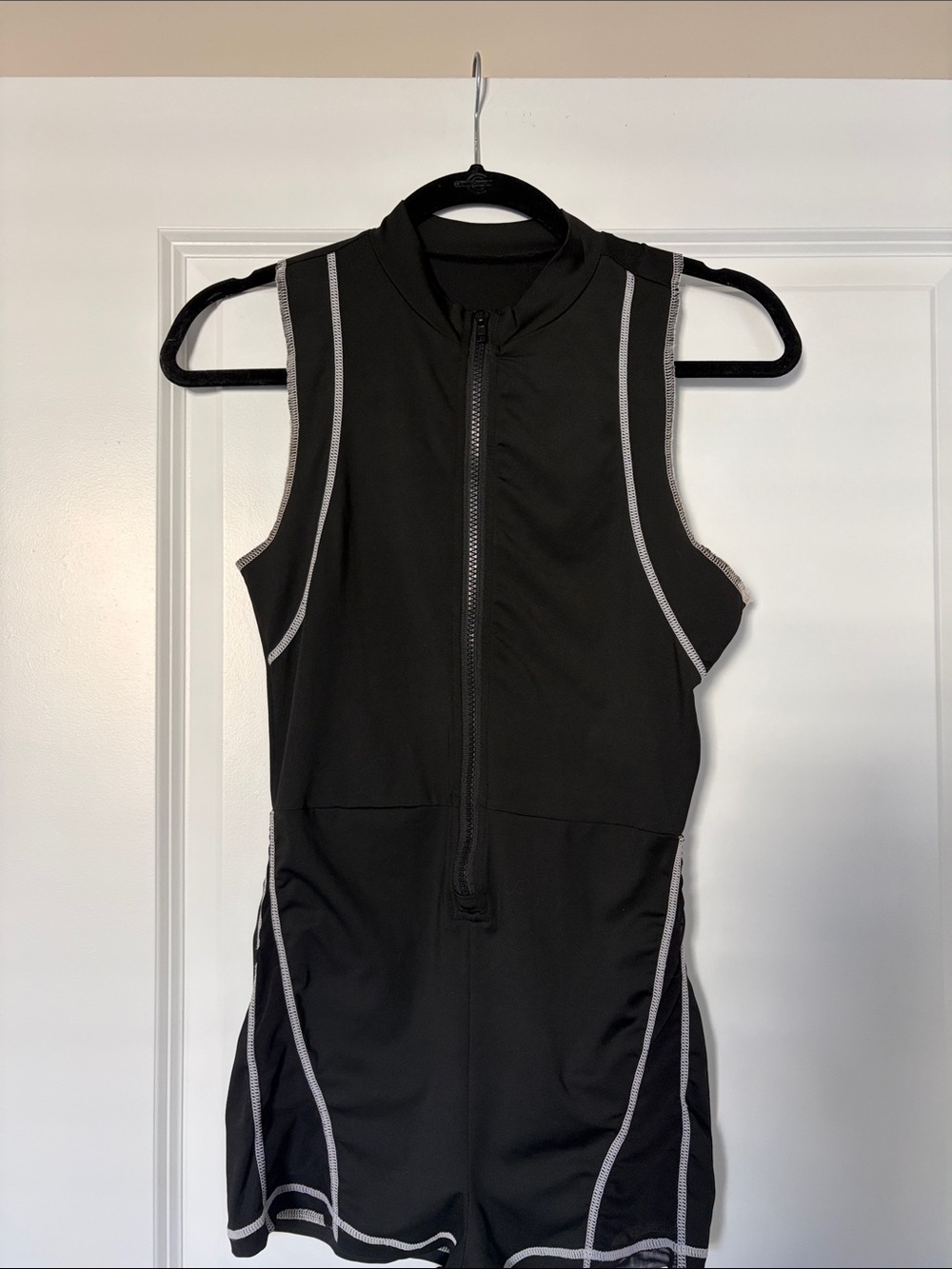 Black Mesh Sleeveless One-Piece Romper with Front Zip Rave Festival Small